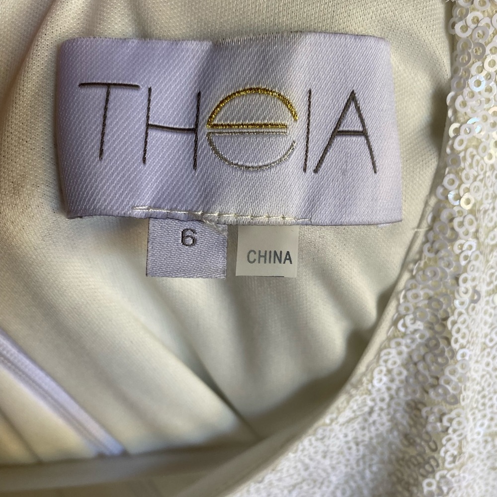 Theia White Dress with Gold 'Love' Sequin Script - Picture 3 of 4